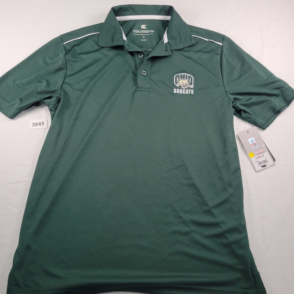Colosseum Ohio Bobcats Green Athletic Polo Shirt Mens Size Small Short Sleeve
